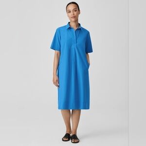 Eileen Fisher Washed Organic Cotton Poplin Dress In Calypso Blue Size Small